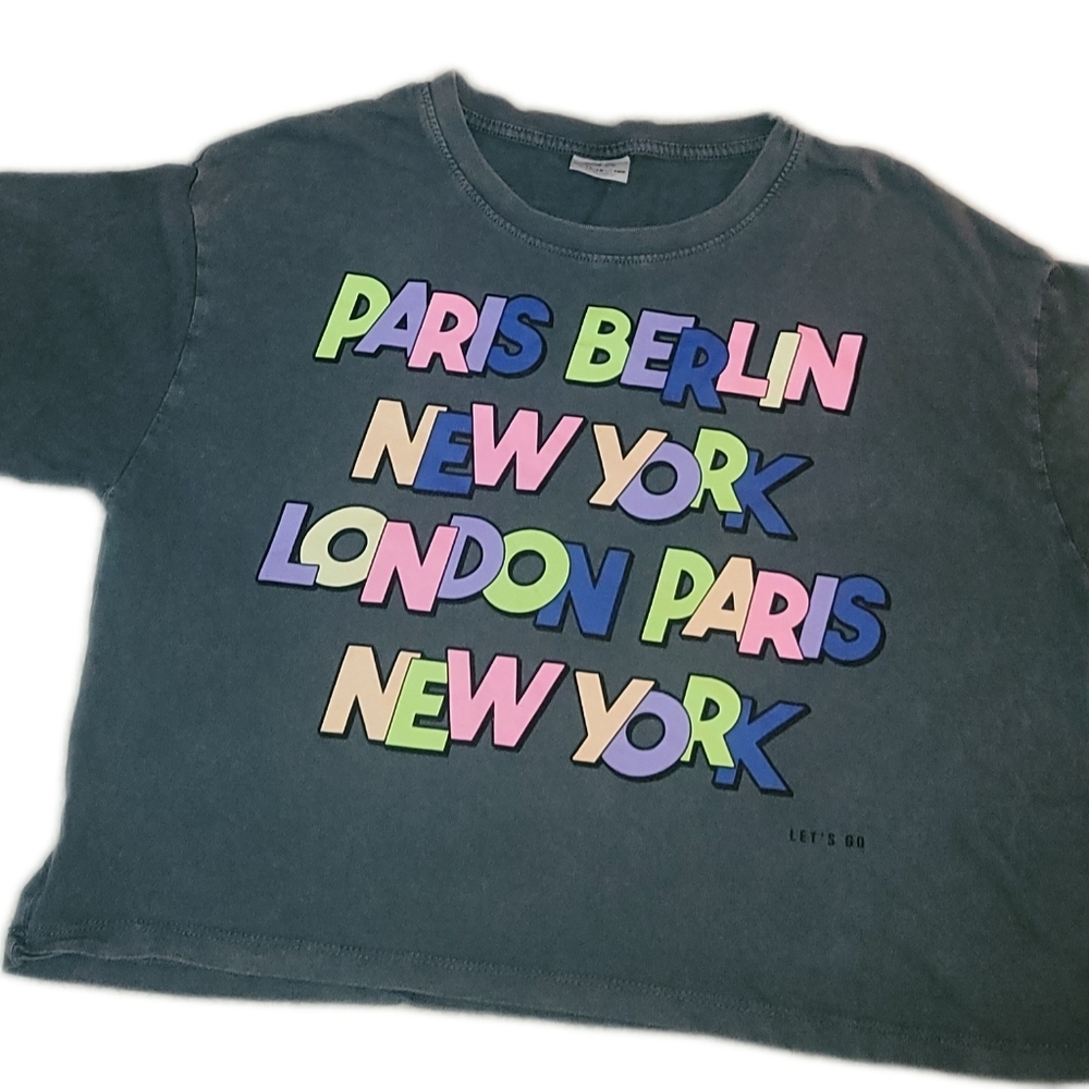 ZARA Girls Crop Top Shirt Size 11/12 Grey Neon Youth